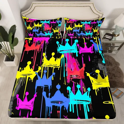 Miniatura 10 de Manfei Sábana bajera ajustable musical tamaño individual, juego de ropa de cama con estampado de notas musicales retro para niños y niñas, Marrón
