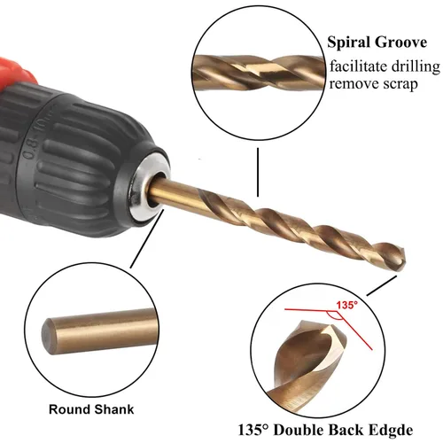 Miniatura 2 de TA-VIGOR Broca helicoidal de vástago recto de 0.354 in, broca de acero de alta velocidad M35 cobalto con vástago de 0.354 in para perforar acero