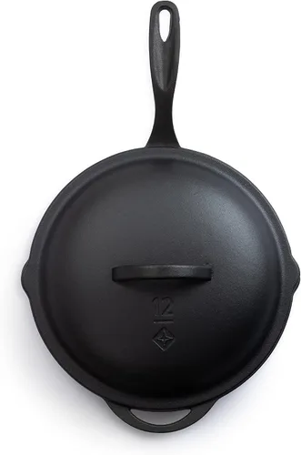Miniatura 5 de Barebones Tapa de sartén de hierro fundido de 12 pulgadas, tapa para varias sartenes antiadherentes y utensilios de cocina, tapa de sartén