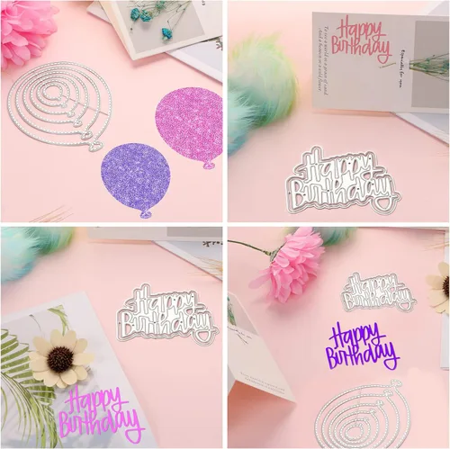Miniatura 6 de Paquete de 2 plantillas de troqueles de corte de metal para cumpleaños, manualidades, manualidades, álbumes de recortes, troqueles de troqueles