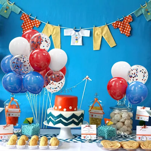 Miniatura 7 de Kit de 62 globos rojos, blancos y azules - Globos de fiesta con confeti rojo, blanco y azul de 12 pulgadas para el 4 de julio, Día de la Rojo y azul