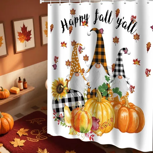 Miniatura 4 de MERCHR Cortinas de ducha de otoño para baño, diseño de girasol, calabaza, gnomo, Acción de Gracias, cortinas de bañera de tela impermeable, juego