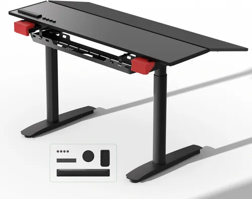 Miniatura 11 de JWX - Escritorio de pie de 4 patas con motor doble, diseño de gestión de cables abatible con luz LED acrílica