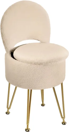 Miniatura 10 de GREENSTELL Taburete pequeño de tocador con almacenamiento y respaldo plegable, 13 x 13 x 17.7 pulgadas, otomana suave de piel sintética para Blanco