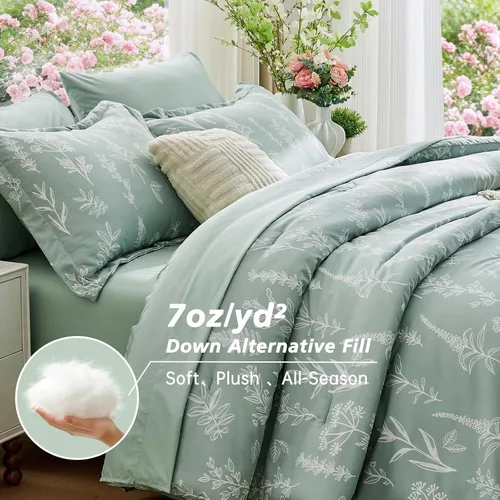 Miniatura 2 de MUXHOMO Juego de edredón tamaño individual XL, elegante juego de cama con estampado floral en una bolsa, 5 piezas, ultra suave y transpirable