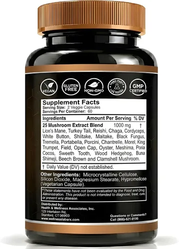 Miniatura 2 de WELLNESS LABSRX Cápsulas de suplemento de hongos extracto 10:1, cápsulas complejas de hongos 1000 mg, suplemento de melena de león con cola de pavo