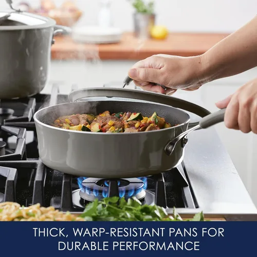 Miniatura 4 de Rachael Ray Cook + Create Sartén Antiadherente con Tapa, 3 Cuartos, Gris