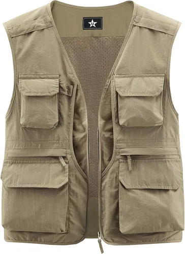 Miniatura 3 de LOUECHY Chaleco de pesca para hombre, chaleco ligero de viaje Safari con múltiples bolsillos