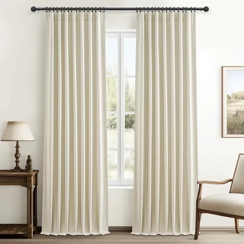 Miniatura 13 de Cortinas opacas extraanchas, 2 paneles para puertas corredizas de vidrio, moderna mezcla de lino plisado pesado, piso a techo, ventanas grandes, 70