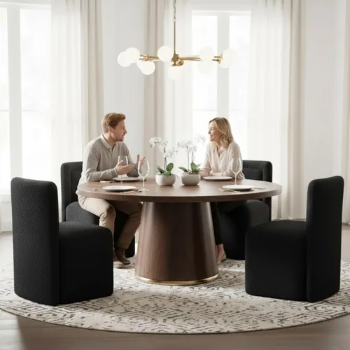 Miniatura 8 de Hyfirm Juego de 2 sillas de comedor tapizadas negras, sillas escandinavas Parsons sin brazos de tela Boucle con cojín de asiento de felpa