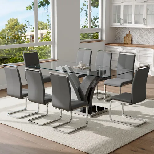 Miniatura 12 de Juego de mesa de comedor de cristal para 6, juego de mesa de cocina de 71 pulgadas para 6, juego de mesa de comedor grande con sillas de piel