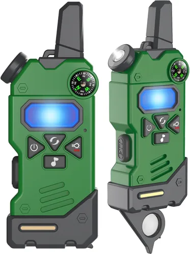 Miniatura 9 de Walkie Talkies para niños, 5 canales coloridos de radio de 2 vías, brújula, linterna y lupa, alcance de 3 millas para juego de aventura, exterior
