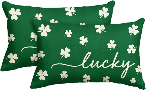 Miniatura 13 de AVOIN colorlife Funda de almohada de trébol de la suerte del día de San Patricio, 18 x 18 pulgadas, funda de cojín verde trébol para decoración