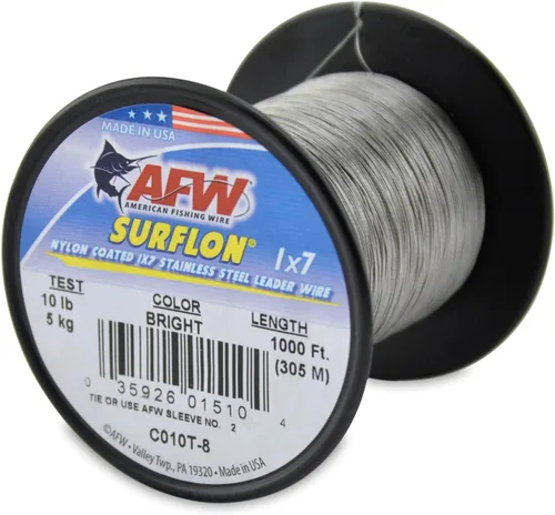 Miniatura 24 de Alambre de pesca americano Surflon recubierto de nailon 1x7 de acero inoxidable, línea líder de pesca para agua salada, prueba de 10 libras - prueba