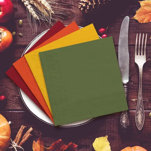 Miniatura 7 de Whaline 80 servilletas de papel de otoño de Acción de Gracias, desechables, color rojo, naranja, amarillo, verde, para cosecha, hogar, fiesta