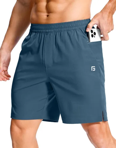 Miniatura 16 de GGJ Pantalones cortos deportivos ligeros para hombre con 2 bolsillos con cremallera de 7/5/9 pulgadas, pantalones cortos de tenis de secado rápido