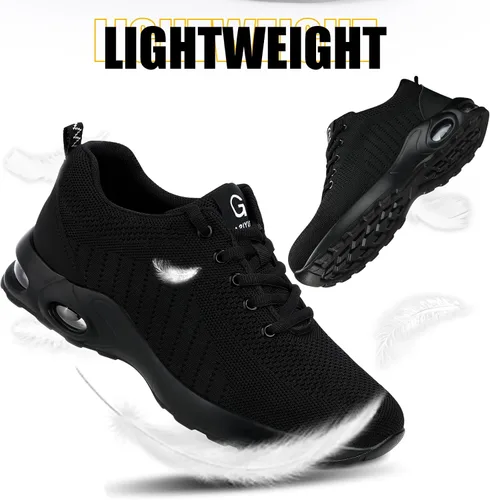 Miniatura 7 de GLANOUDUN Zapatos de punta de acero para hombre, ligeros, con amortiguación de aire, zapatos de trabajo de seguridad indestructibles, zapatos