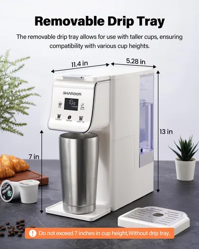 Miniatura 8 de Cafetera caliente y helada con ajuste llamativo, cafetera de una sola porción para taza K y molidos, tanque de agua extraíble de 52 onzas, tamaños