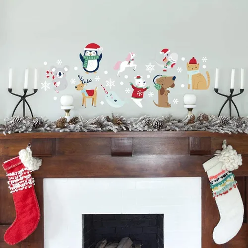 Miniatura 2 de Paper Riot Co. Calcomanías de pared de animales de nieve, lindos personajes, Navidad, vacaciones, adhesivo extraíble para aula, habitación de niños
