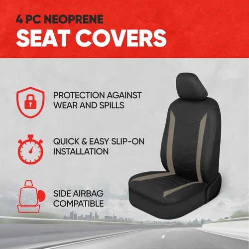 Miniatura 2 de Motor Trend SpillGuard 2 Fundas de Asiento Beige para Automóviles y Fundas de Asiento para Camiones - Forro de Neopreno Fundas de Asiento