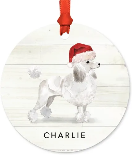 Miniatura 34 de Andaz Press Adorno de Navidad de metal personalizado para perro, perro y mascota, cocker spaniel con sombrero de Papá Noel, 1 paquete, incluye cinta