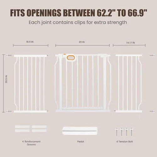 Miniatura 2 de Puerta extra ancha para bebés con puerta montada a presión de 62.2 a 66.9 pulgadas, puertas de seguridad para perros, puertas de seguridad