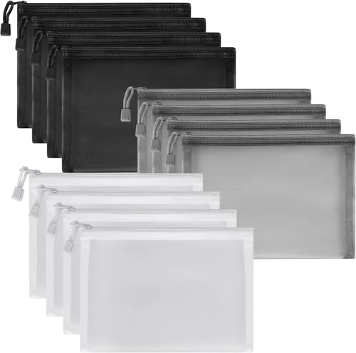 Miniatura 33 de 12 bolsas de malla de nailon con cremallera, bolsas de malla para cosméticos, bolsas de maquillaje, estuche de lápices, bolsas de viaje multiusos