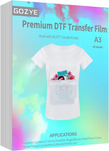 Miniatura 2 de GOZYE Película de transferencia DTF de alta calidad, 100 hojas de papel de transferencia de calor PET para impresión directa a película en camisetas