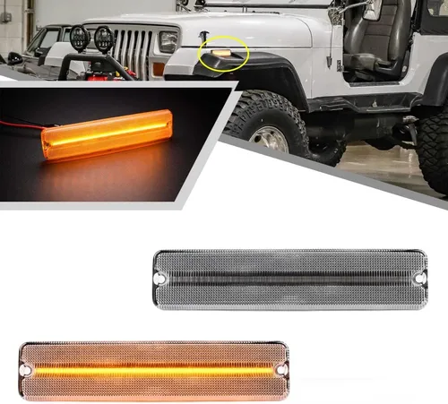 2 luces LED ámbar de marcador lateral para J'eep Wrangler YJ 1987-1995 Indicatior luces intermitentes reemplazar OEM lado marcador lámpara lente