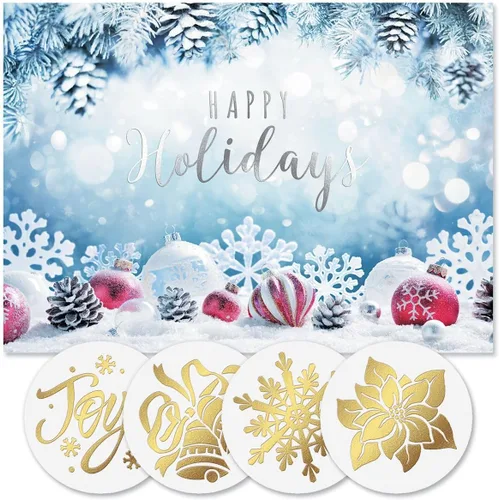 Miniatura 10 de Tarjetas de Navidad con imágenes coloridas azules de Colorful Images con sellos de sobres a juego, juego de 24 tarjetas, 5 x 7 plegadas, paquete