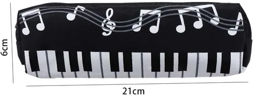 Miniatura 2 de Estuche de tela Oxford, cuadrado de una sola capa, notas musicales, teclado de piano, estuche para lápices de gran capacidad, bolsas para Azul