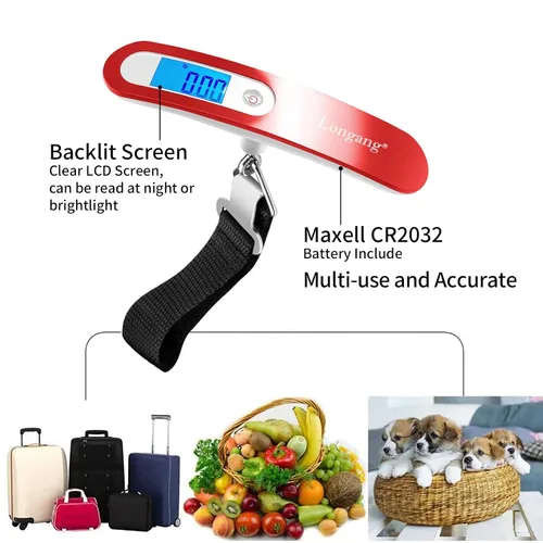 Miniatura 2 de Longang Báscula digital colgante de equipaje de 110 libras con retroiluminación para viajes, báscula de maleta precisa con mango cómodo y batería