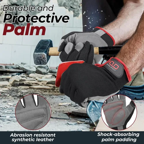 Miniatura 2 de HANDLANDY Guantes de trabajo para hombre y mujer, guantes de trabajo de mecánicos de uso general con pantalla táctil, guantes de trabajo flexibles