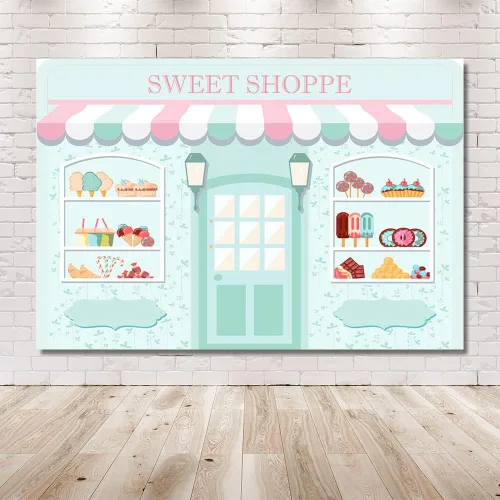 Miniatura 7 de MEHOFOND Telón de fondo Sweet Shoppe de 5 x 3 pies para niña, fondo de fotografía de cumpleaños, pancarta de fiesta para niños, baby shower, dona