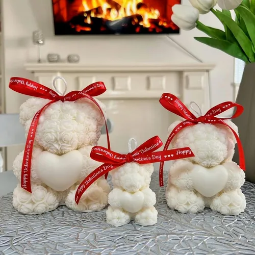 Miniatura 8 de Moldes de silicona de oso de rosas extra grandes, moldes para hacer velas de oso de peluche 3D, moldes de resina epoxi, para jabones hechos a mano