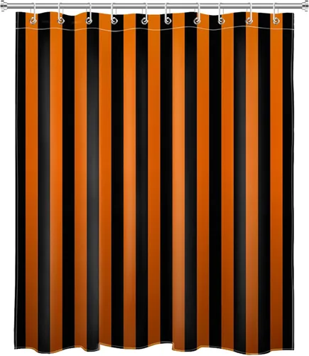Miniatura 2 de LB Cortina de ducha a rayas naranjas y negras, cortina de ducha de arte estético de Halloween con patrón geométrico para baño, 60 x 72 pulgadas