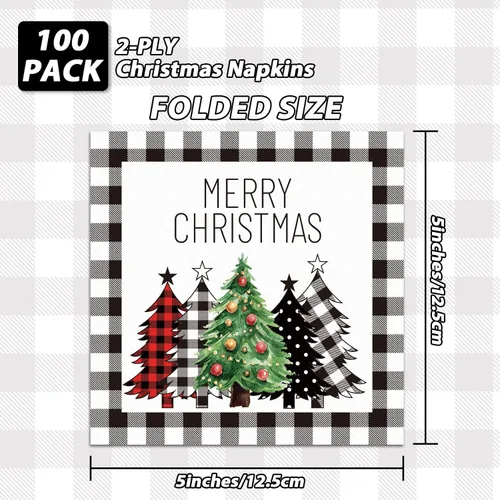 Miniatura 2 de Servilletas de Navidad Negras y Blancas con Estampado de Buffalo de Granja, Servilletas de Papel para Invitados en Navidad, Toallas de Mano