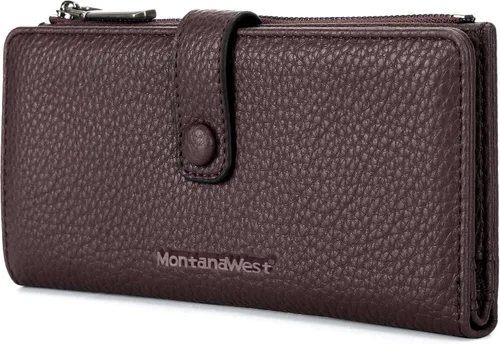 Miniatura 22 de Montana West Billetera pequeña para mujer, de piel auténtica, triple pliegue, tarjetero Rfid con cremallera y bolsillo para monedas, Un negro, Casual