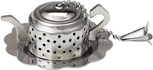 Colador de té HIC amplio con bandeja para goteo incorporada, malla de acero inoxidable 18/8, 2 in, Tetera con caja, Metálico