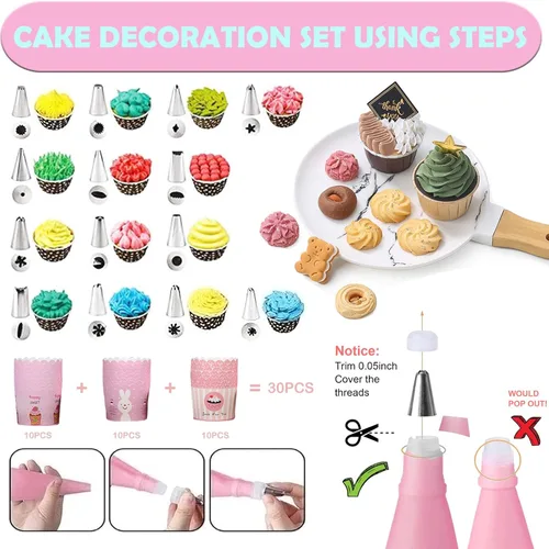 Miniatura 6 de Juego de 76 piezas para hornear y cocinar para niños, delantal para padres e hijos, kit de decoración de tartas, bolsas y puntas, utensilios