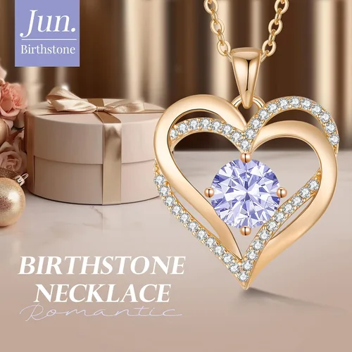 Miniatura 63 de LOUISA SECRET Love Heart Birthstone Necklaces for Women, Birthday Gift for Women, Anniversary Jewelry for Wife Her, 925 Sterling Silver Pendant