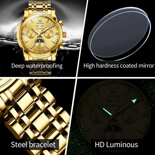 Miniatura 10 de OLEVS Relojes automáticos para hombre, esqueleto mecánico, de lujo, a la moda, reloj de pulsera luminoso impermeable