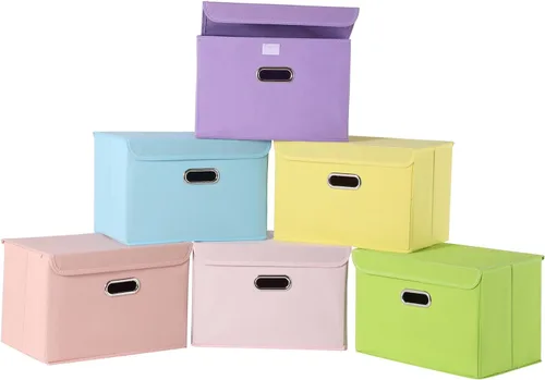 Miniatura 9 de STOREONE Contenedores de Almacenamiento de Tela en Forma de Cubo Plegables, Organizador Contenedor Cesta Plegable con Tapas y Asas de Metal