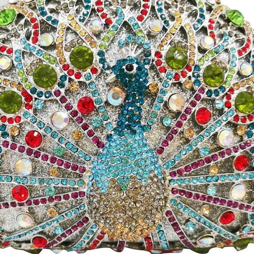 Miniatura 7 de Boutique De FGG Bolsos de mano con diamantes de imitación de pavo real para mujer, bolsos de noche para bodas, fiestas, bolsa de mano de cristal