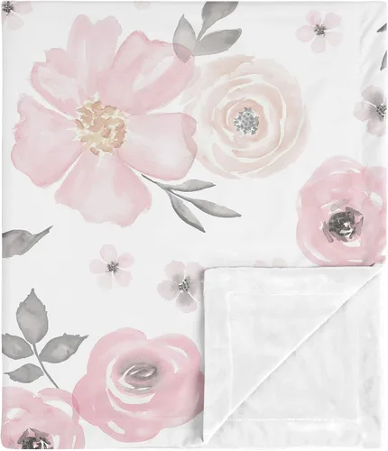 Sweet Jojo Designs Manta suave para bebé (rosa/gris bohemio floral) para niñas, bebés, recién nacidos, niños pequeños, 30 x 36 pulgadas, manta de
