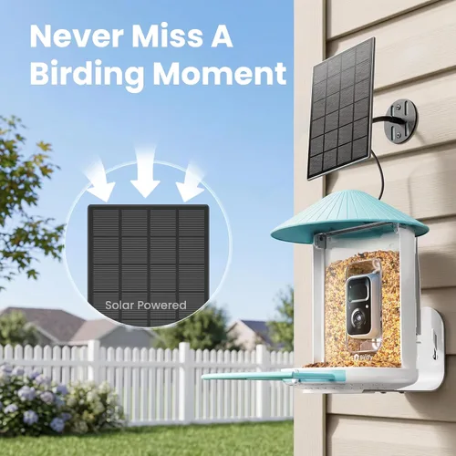 Miniatura 6 de NETVUE por Birdfy Alimentador Inteligente para Pájaros con Cámara AI Alimentado por Energía Solar, Observación de Aves Silvestres Inalámbrica de Azul