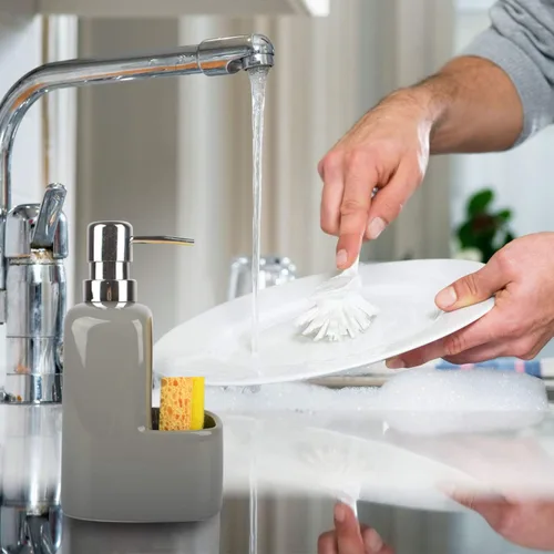 Miniatura 6 de Dispensador de jabón para platos, dispensador de jabón de cocina con soporte de esponja, dispensador de jabón de cerámica mate de 20 onzas para Gris