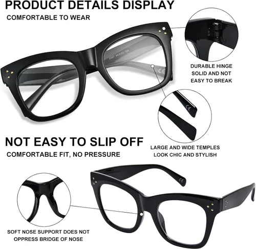 Miniatura 4 de FONHCOO Oversized Progressive Reading Glasses for Women Men Large Square Blue Light Blocking Computer Readers
