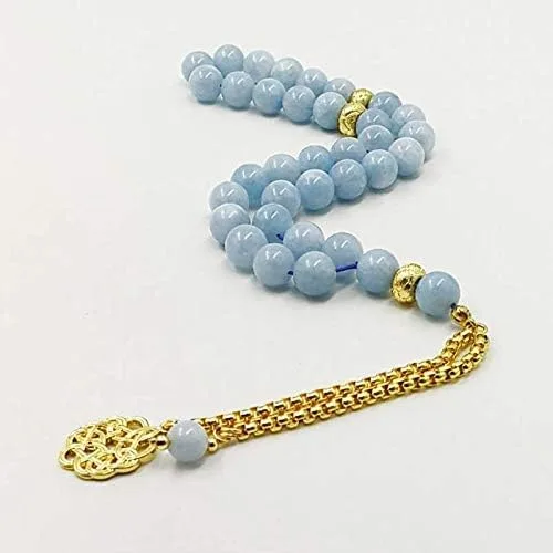 Miniatura 6 de ALBASHAN Pulsera Tasbih de piedra aguamarina natural para hombre, regalo islámico especial para musulmanes 33, 45, 66, 99, cuentas de oración