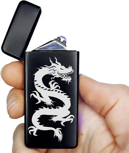 Miniatura 8 de Encendedor eléctrico de doble arco, recargable, USB, resistente al viento, de plasma, sin llama, para hombres (estilo 12 - sol/luna)